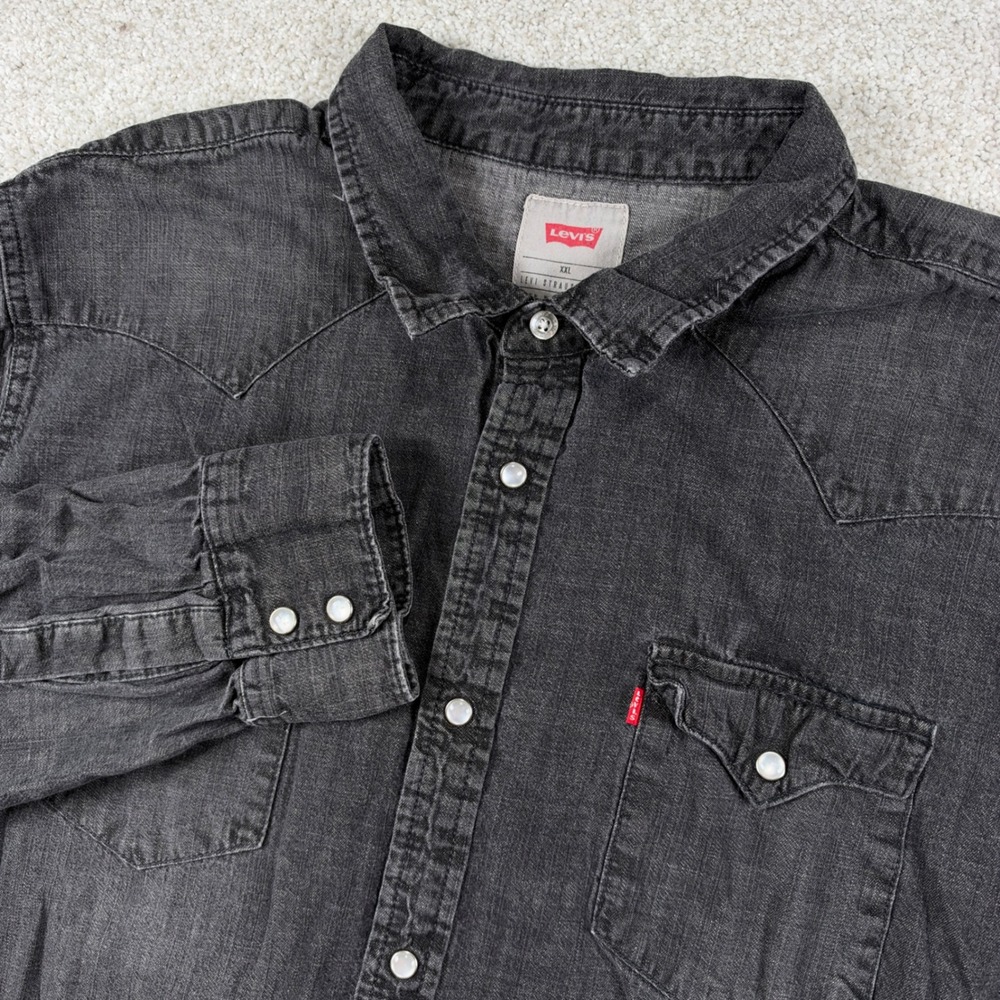 Levi's Western Shirt Mens 2XL Black Denim Long Sleeve Pearl Snap